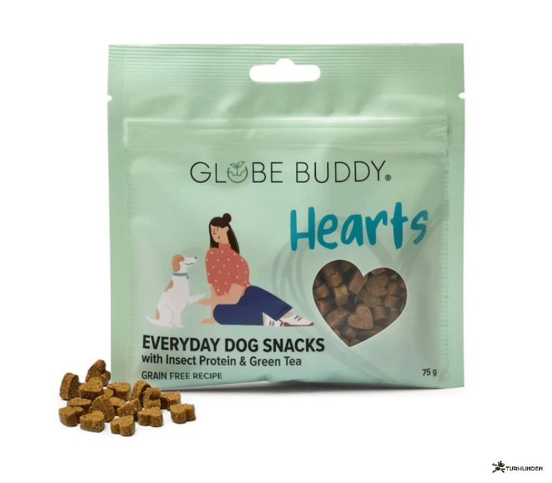 Globe Buddy Hearts � Everyday Dog Snacks med insektprotein og gr�n te