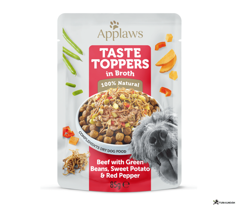 Applaws Dog Taste Toppers - Oksekd med Grnne Bnner, Sd Kartofler og Rd Peberfrugt i Bouillon